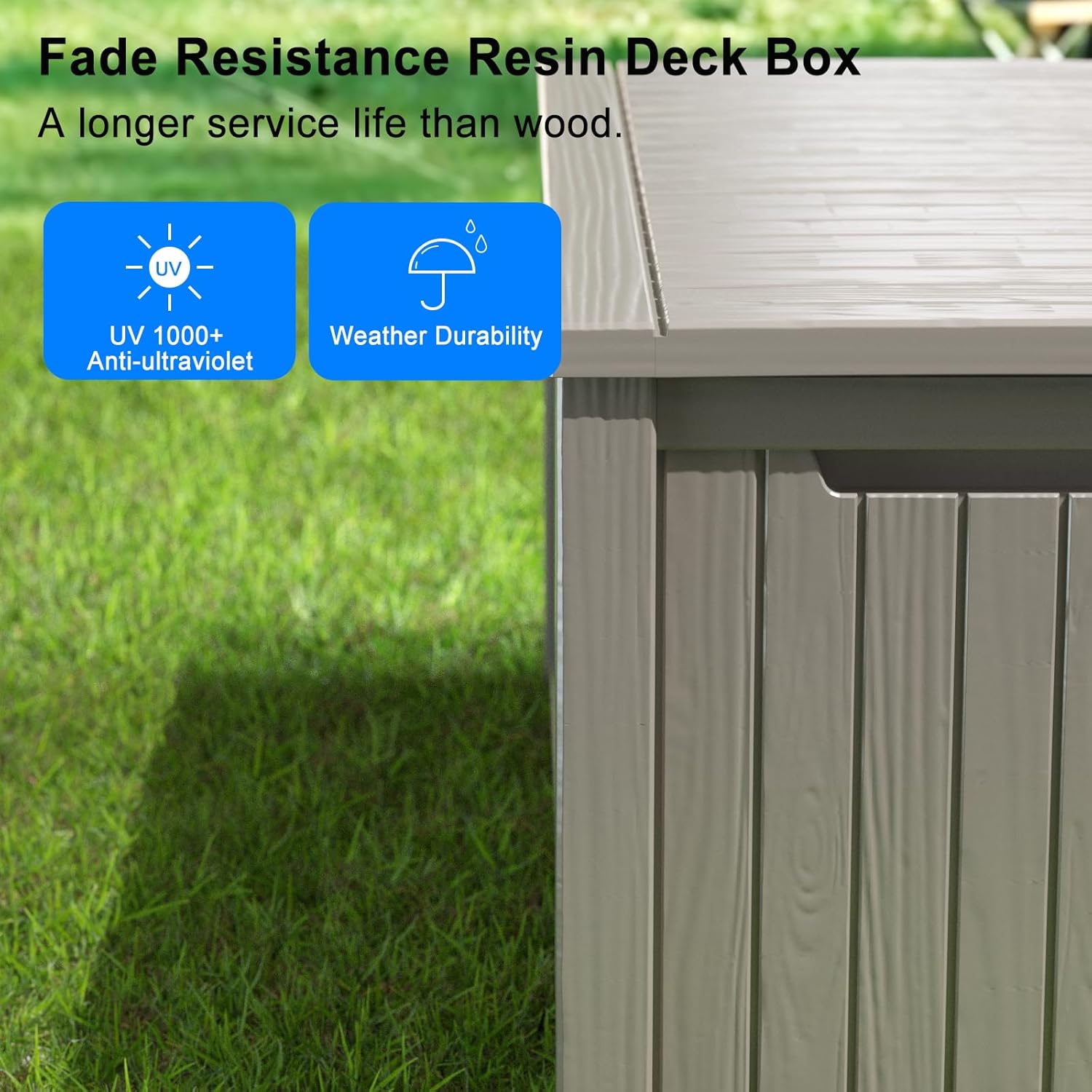 150 Gallon Outdoor Deck Box,Storage Lockable Waterproof Patio Furniture,Garden Tools,Cushions,Pool Accessories Outside Storage Resin Box(Grey)