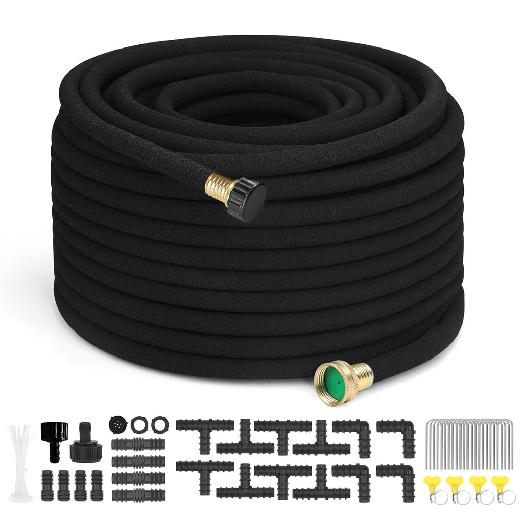 100 FT Soaker Hose 1/2" Heavy Duty Garden Hose to Save 70% Water Drip Irrigation Kit for Lawn/Yard Landscaping Beds (100FT)