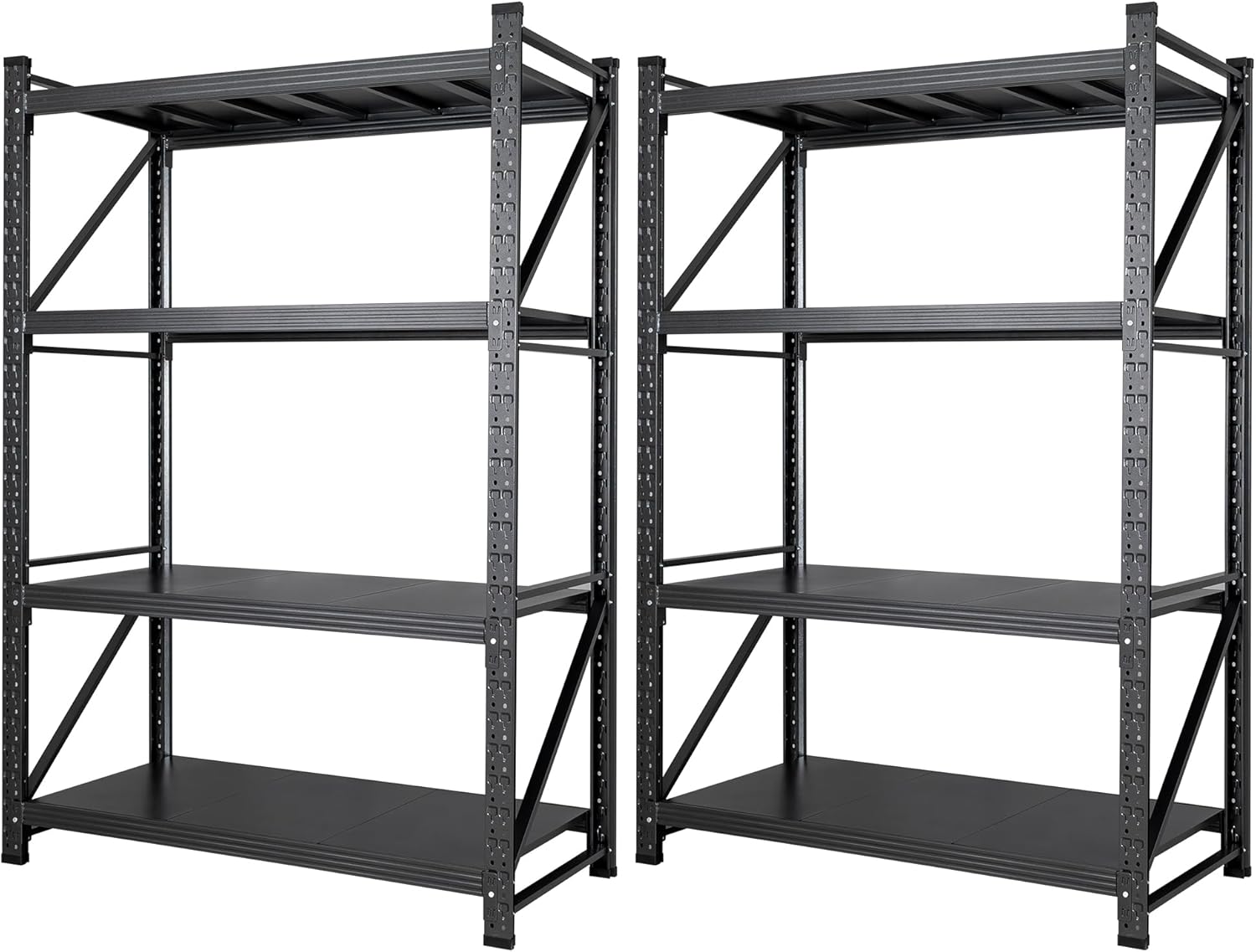 Set of 2 Storage Shelves, 4 Tier Heavy Duty Garage Shelving Units, 48” Wide Rack Shelf, 3000LBS Steel Industrial Shelving, 24” Deep Adjustable Standing Shelf for Warehouse 24" D x 48" W x 70" H Black