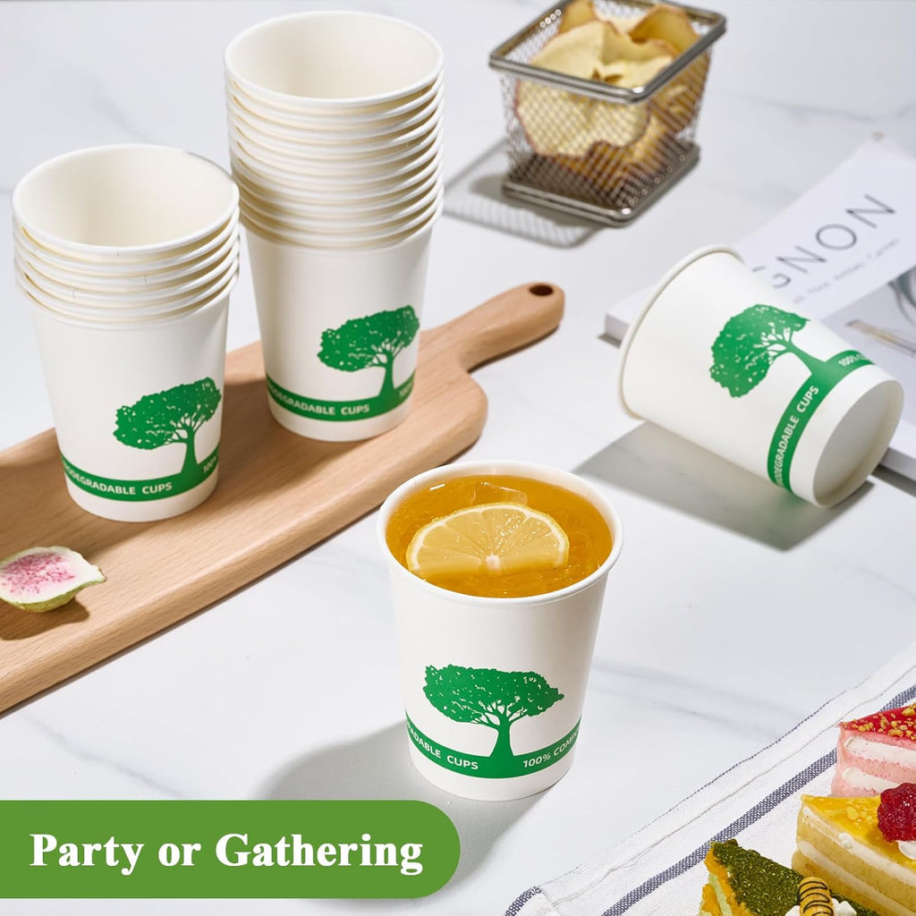 Vplus 400 Pack Compostable Paper Cups, 8 oz Paper Coffee Cups, Biodegradable Disposable Paper Cups, Eco-friendly Hot Drinking Cups for Party, Picnic,and Events