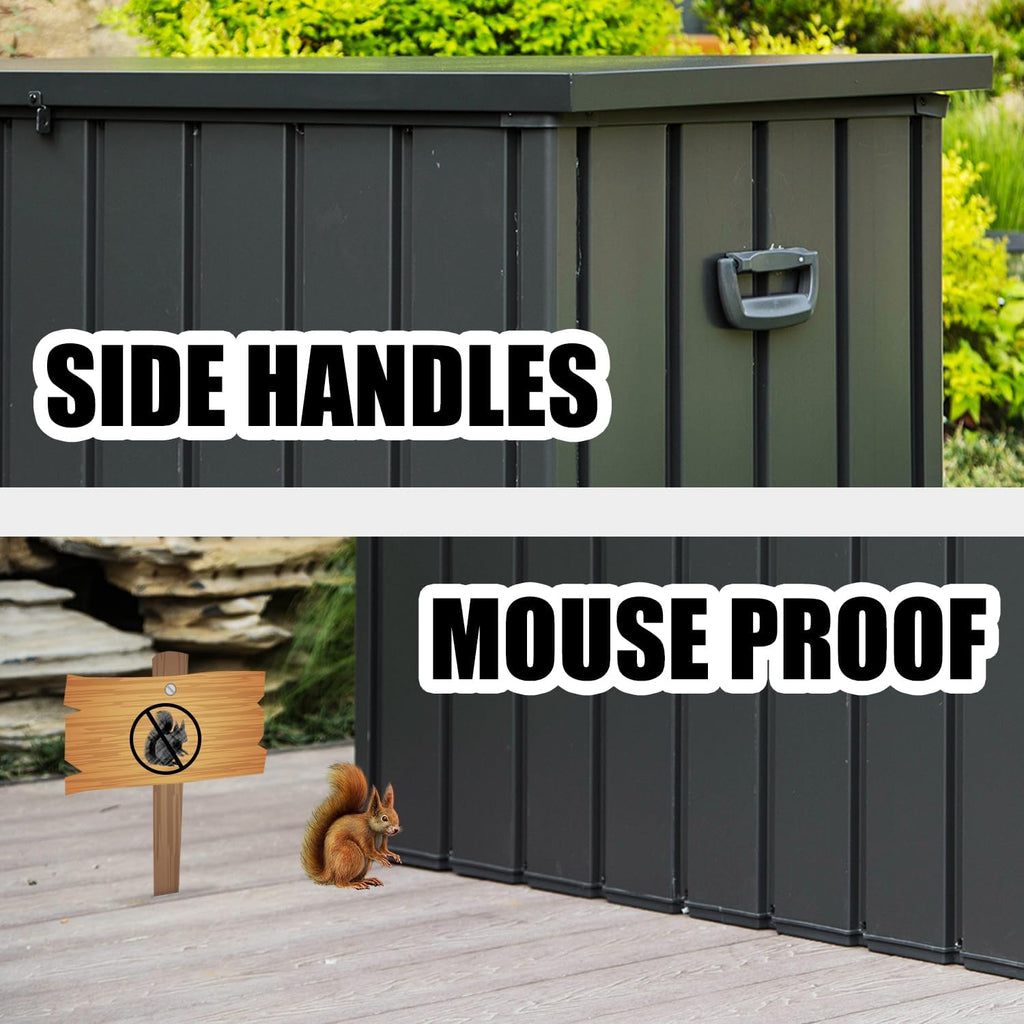 Domi Outdoor Storage Deck Box 120 Gallon, Waterproof Lockable Steel Outdoor Storage Container for Outside Cushions, Garden Tools and Pools Equipment, Gray