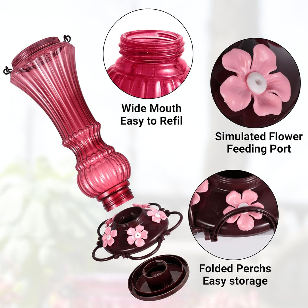 Hummingbird Feeder for Outdoors Plastic Humming Bird Nectar Feeders with 5 Flower Feeding Ports Hanging for Garden Decor, 20 oz (2 Pack