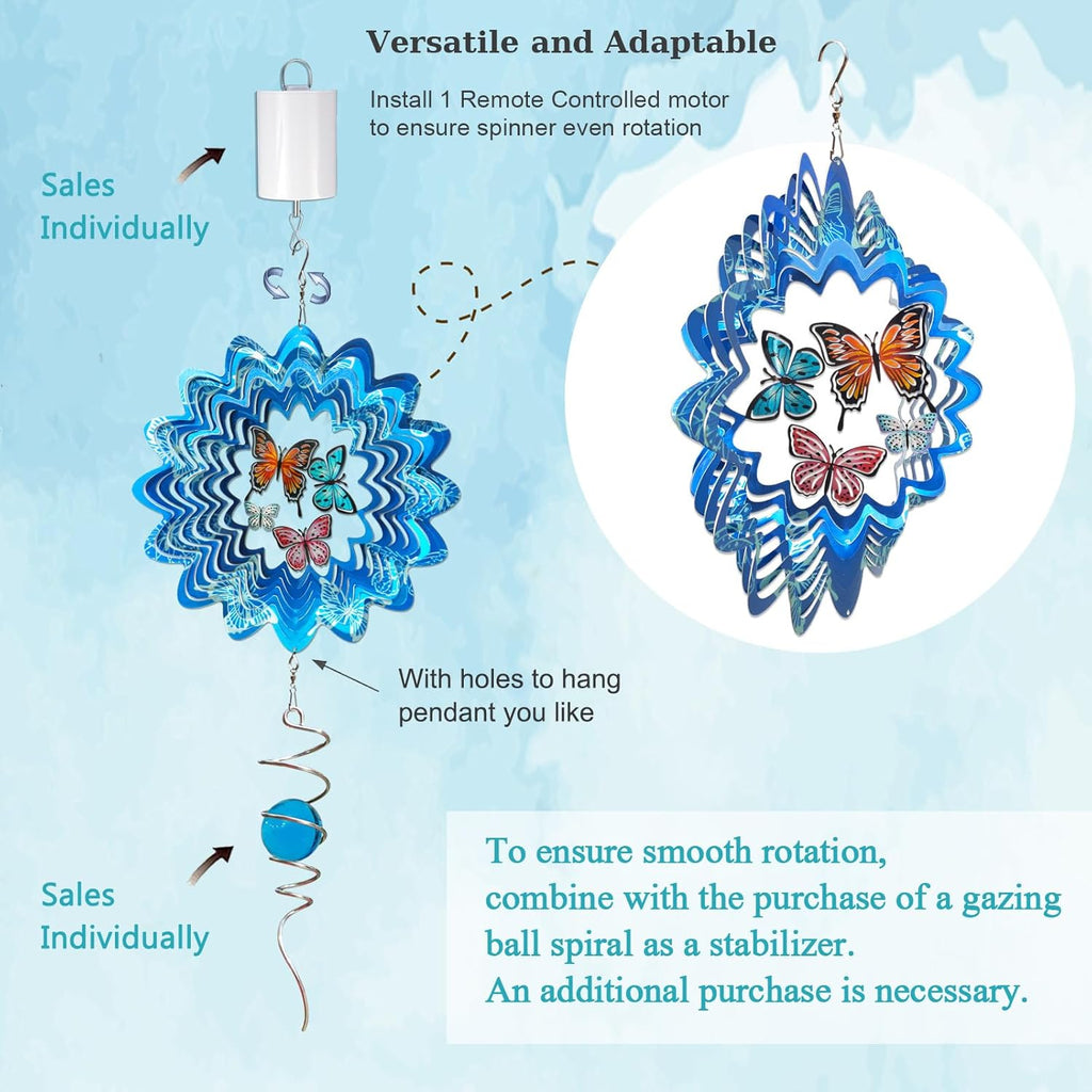 Goolyrusim Wind Spinner Outdoor, Butterfly Wind Spinner, 12in Laser Cut Stainless Steel Hanging Wind Sculptures, Garden Decoration Yard Decor, Butterfly Gifts for Women Mom Wife Girl Sister Grandma