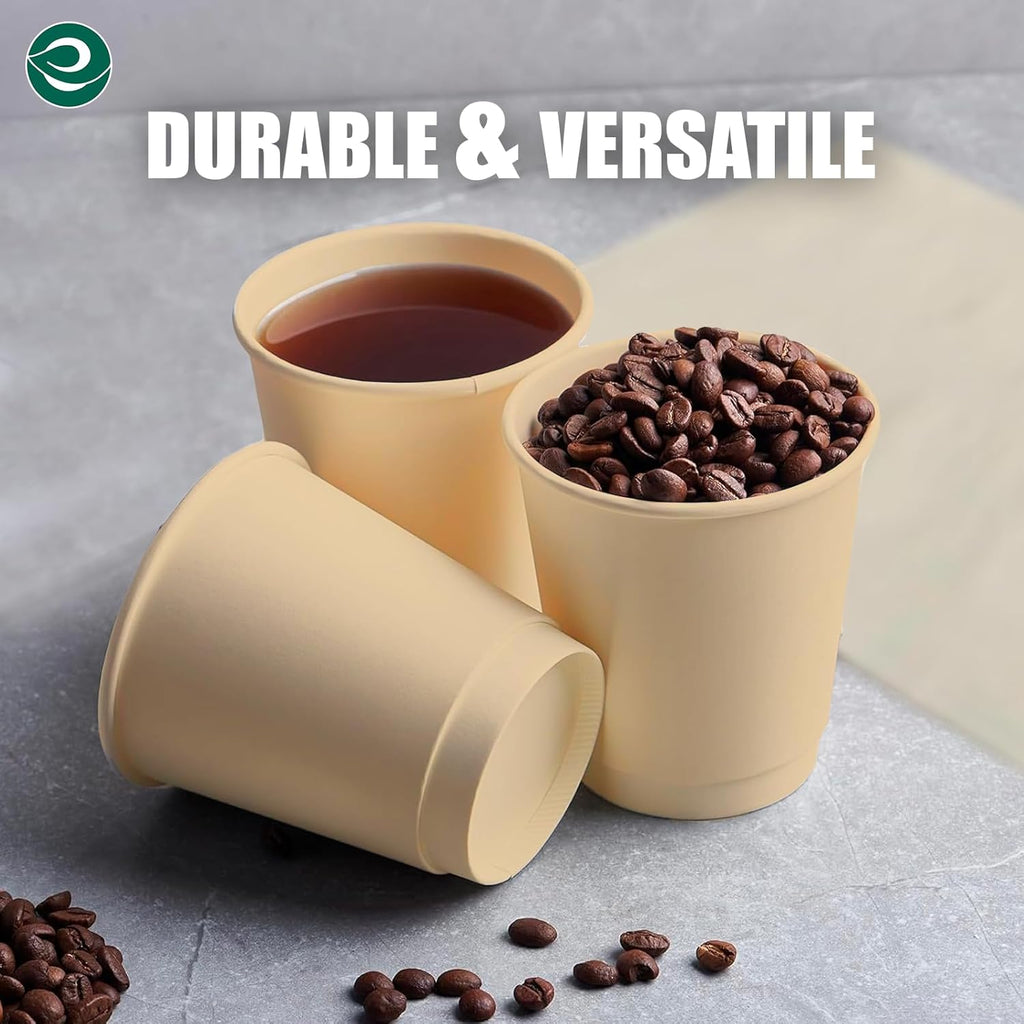 ECO SOUL 100% Compostable Plant-Based 8oz Hot Cups | (100 Count, 8 oz Hot Cups) | Disposable Bagasse Paper Cups | Eco-friendly Cups | Sturdy, Microwave & Oven Safe