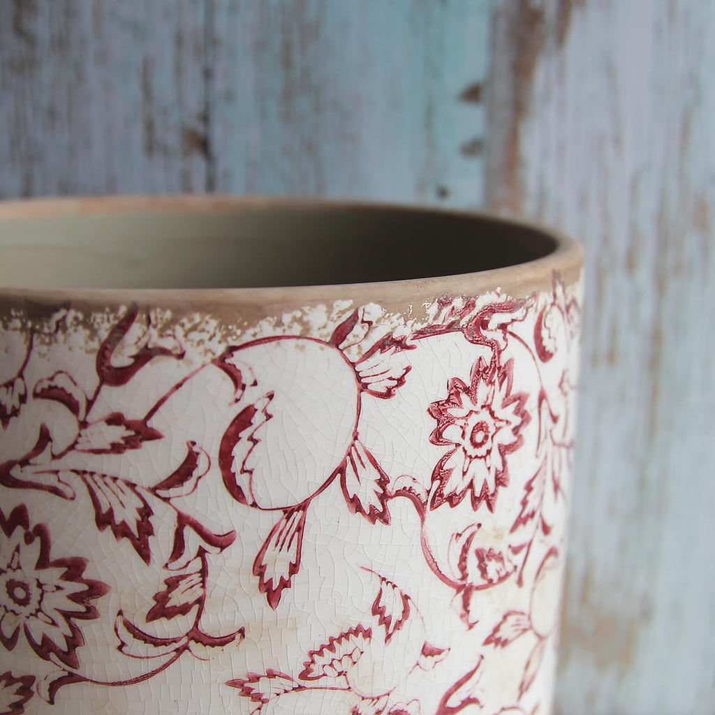 6.73in. Planters for Indoor Outdoor Plants, Rustic Pots for Plants, Vintage Plant Pots Indoor, Tuscan Indoor Tree Pot, Crackle Glazed Planter, Red Plant Pot Outdoor for Garden, Medium