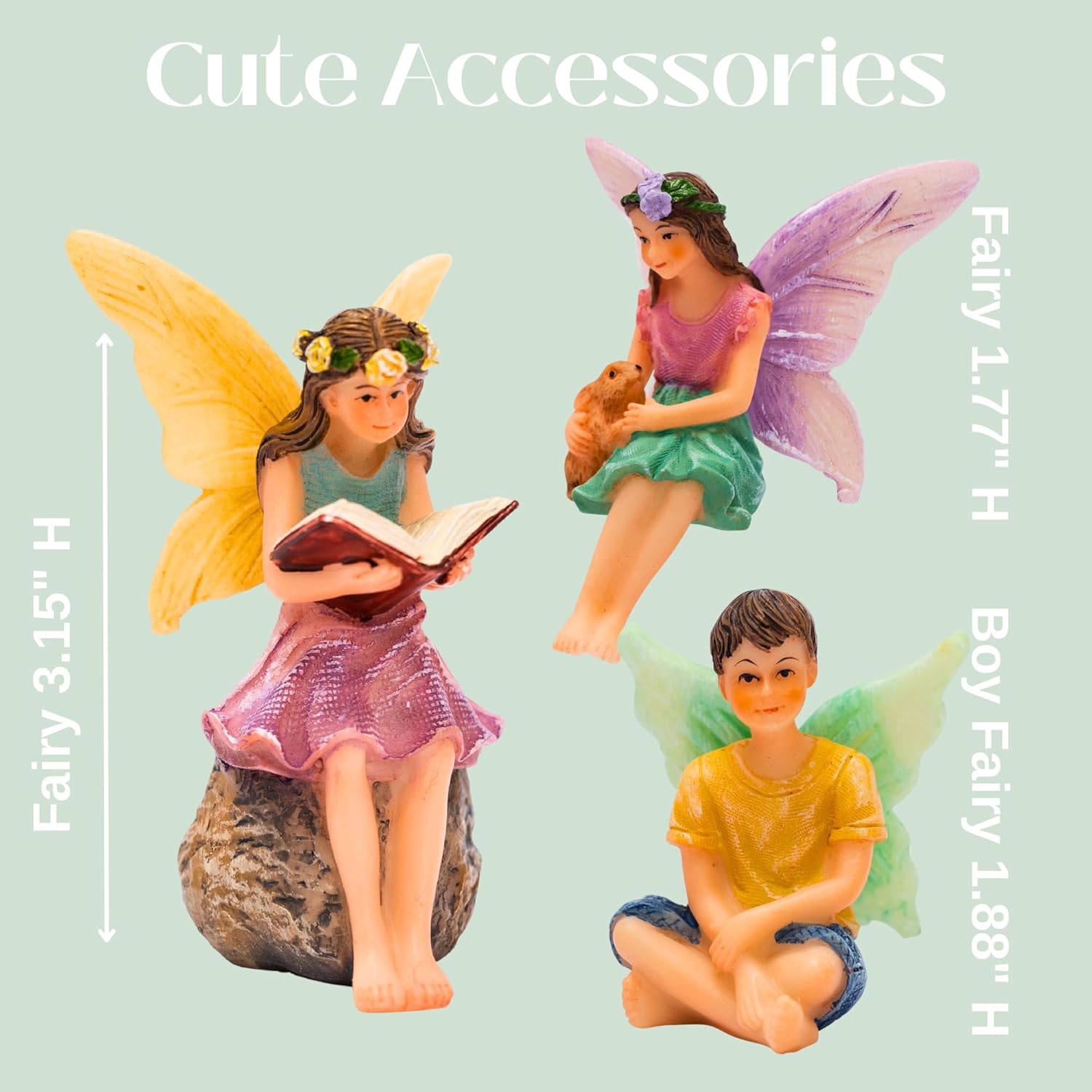 PRETMANNS Fairy House Kit - Fairy Garden Accessories for Outdoor Miniature Village Decor, with Three Fairies - House, 9’ High & Door can Open Wide - 4 Piece Supplies