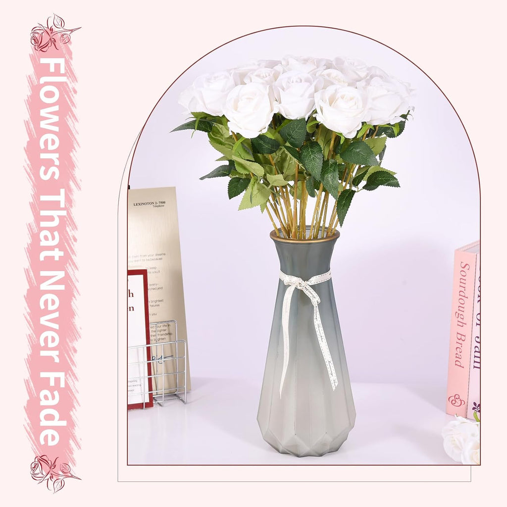 102 PCS Fake Roses Artificial Flowers Bulk, White Roses Bridal Bouquet Silk Faux Rose with Stems for Wedding Flowers Decoration, Valentine's Day, Bridal Bouquet, Anniversary,Home Decor(102PCS, White)