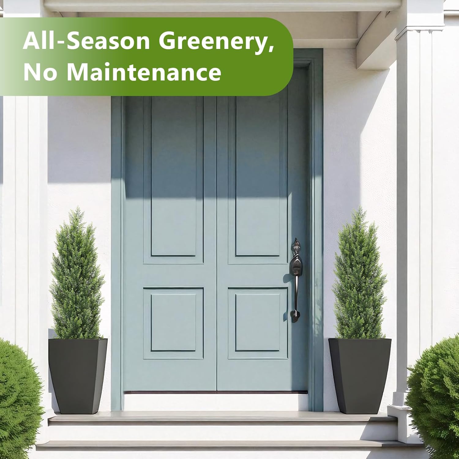 THE BLOOM TIMES 4ft Topiary Trees Artificial Outdoor 2 Pack – UV Resistant Faux Cedar Pine Cypress Bushes and Shrubs, Fake Potted Plants for Front Porch Outside Planter Patio Decor, Set of 2 (4 Foot)