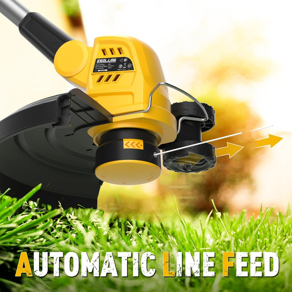Cordless String Trimmer and Edger, 12 Inch 20V Weed Wacker Battery Operated Lawn Edger with 8 Pcs Replace Spool Trimmer Lines - Battery & Charger Included