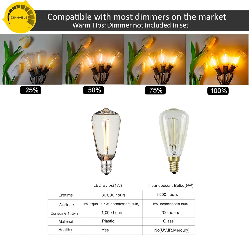 DAMAING Outdoor String Lights 50 FT Waterproof Patio Light String Lights with 27 ST38 Vintage Shatterproof LED Edison Bulbs,Retro Connectable Bistro Lights for Backyard Gazebo Balcony.