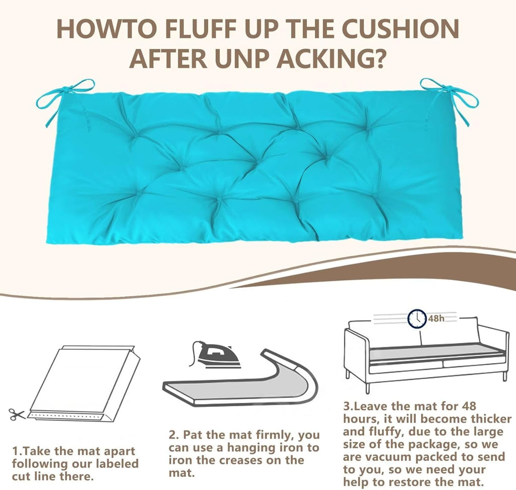 47.3 in Waterproof Indoor/Outdoor Garden Bench Seat Cushions，Thicken Patio Bench Soft Rocking Chairs Pad Lounger Seat for Wicker Loveseat Settee（47.3 X 19.6 X 3.9 in Turquoise）