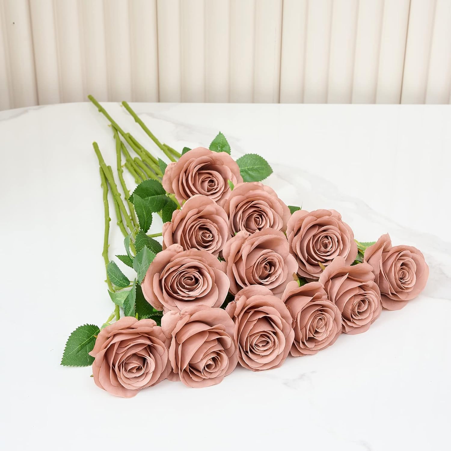 12Pcs Artificial Silk Flowers Fake Roses Flowers with Long Stems for Home Decor Wedding Baby Shower Party Centerpieces Decorations (Dusty Rose)