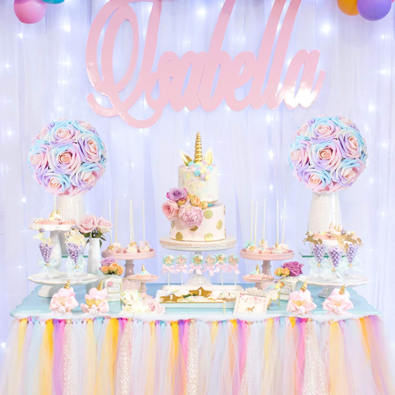 N&T NIETING Artificial Flowers, 25Pcs Fake Flowers Roses Perfect for DIY Wedding Bouquets Centerpieces Bridal Shower Party Home Flower Arrangement Decorations, Rainbow Color