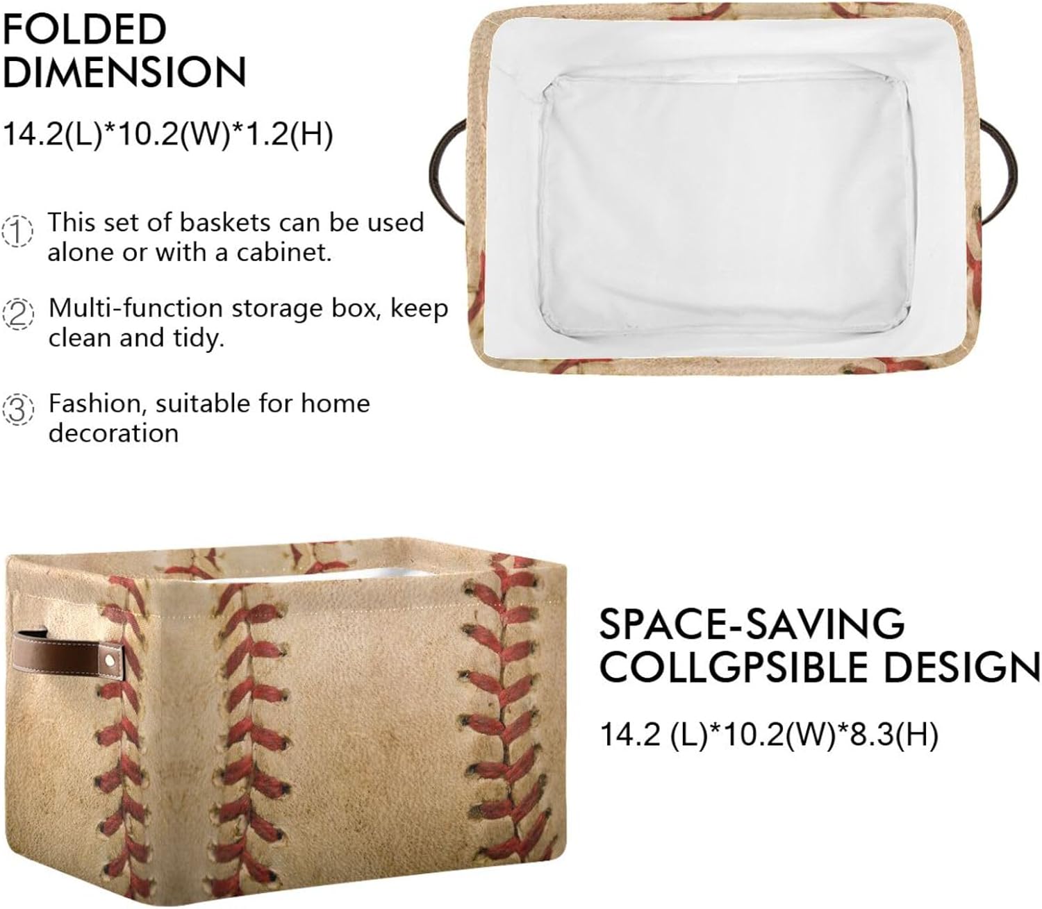 Baseball Rectangular Storage Basket Organizer Bin Shelf Baskets For Home Office Dorm