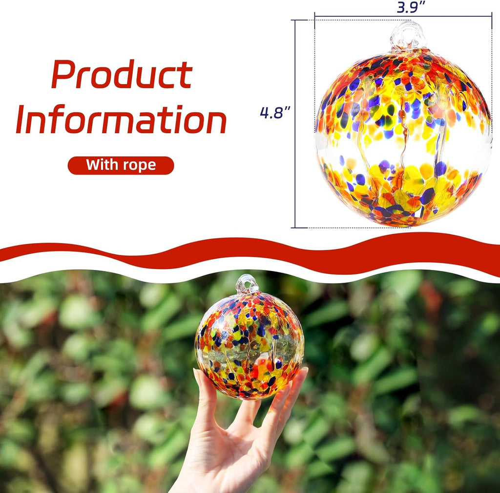 VOREEN 4" Hanging Glass Garden Gazing Ball Hand Blown Glass Witch Ball Christmas Ornament Friendship Balls for Outdoor Garden Patio Window Home Décor, Gift for Mom Wife Friend, Muticolor