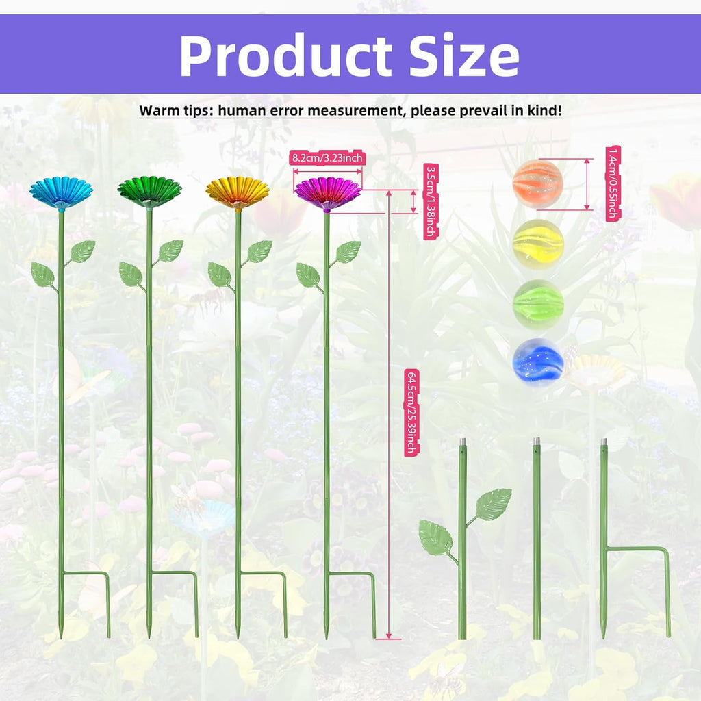 4 pcs Metal Colorful Flower Design Butterfly Feeders Bowl Bee Watering Station with 20 Colorful Glass Marbl for Outdoor Patio Garden Decoration (Red,Green,Blue,Yellow)