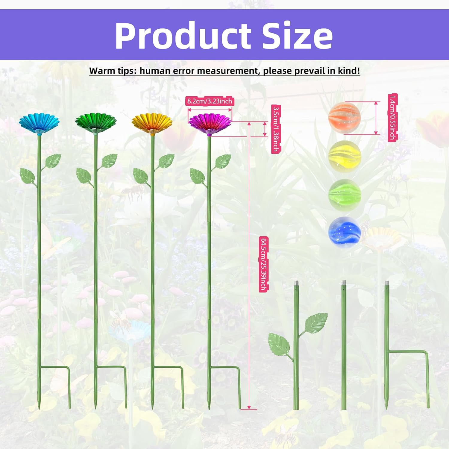 4 pcs Metal Colorful Flower Design Butterfly Feeders Bowl Bee Watering Station with 20 Colorful Glass Marbl for Outdoor Patio Garden Decoration (Red,Green,Blue,Yellow)