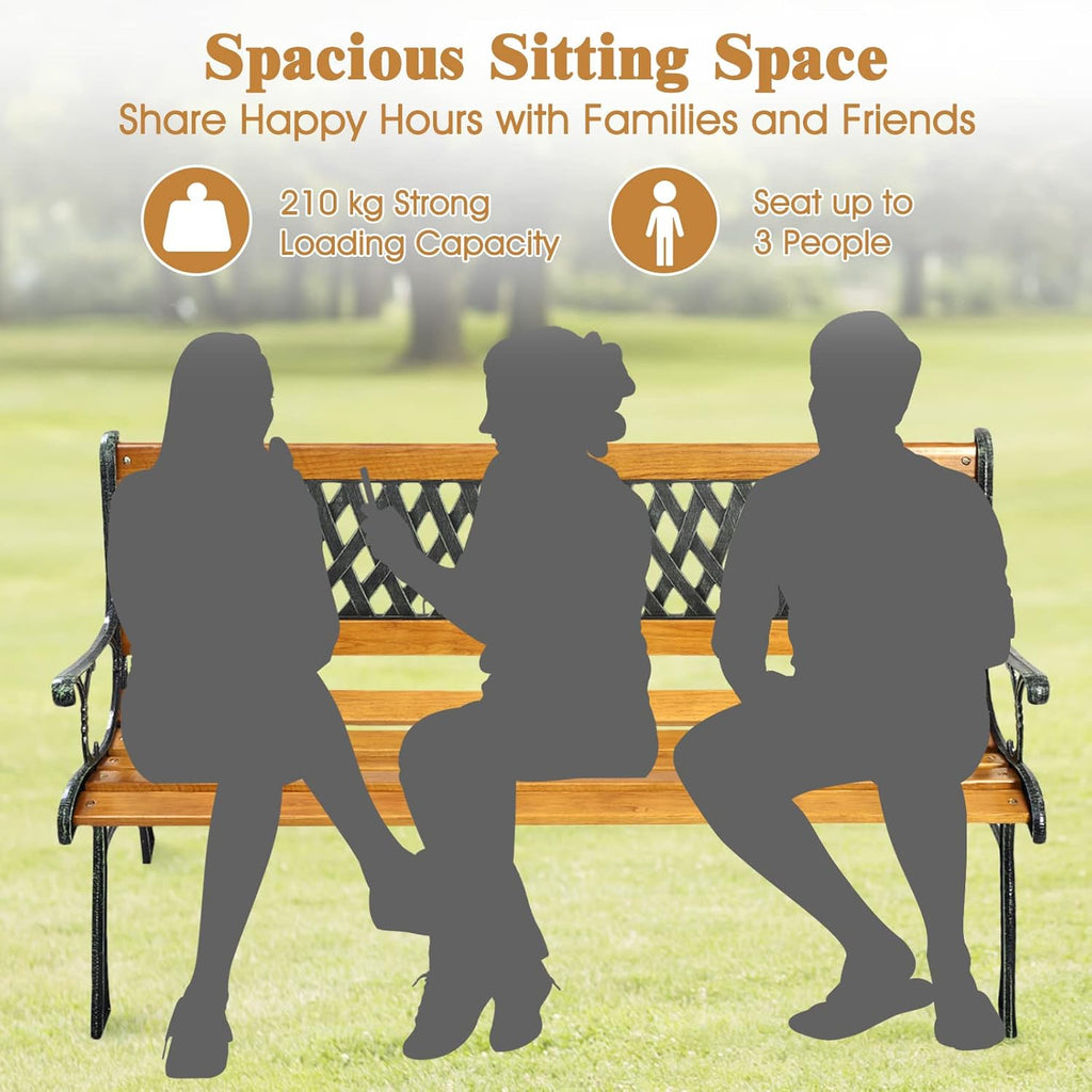 S AFSTAR Garden Bench, 2-3 Person Park Bench with Diamond Weaving Backrest, Pine Porch Bench, 470 LBS Bearing Capacity, Weather Proof Outdoor Bench for Backyard Deck Lawn Poolside