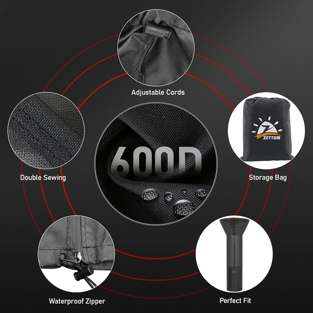 Patio Heater Covers - 600D Outdoor Heater Cover with Zipper Waterproof Heavy Duty, Propane Heat Cover for East Oak, Hampton Bay, Fire Sense and More (87" Height x 33" Dome x 19" Base)