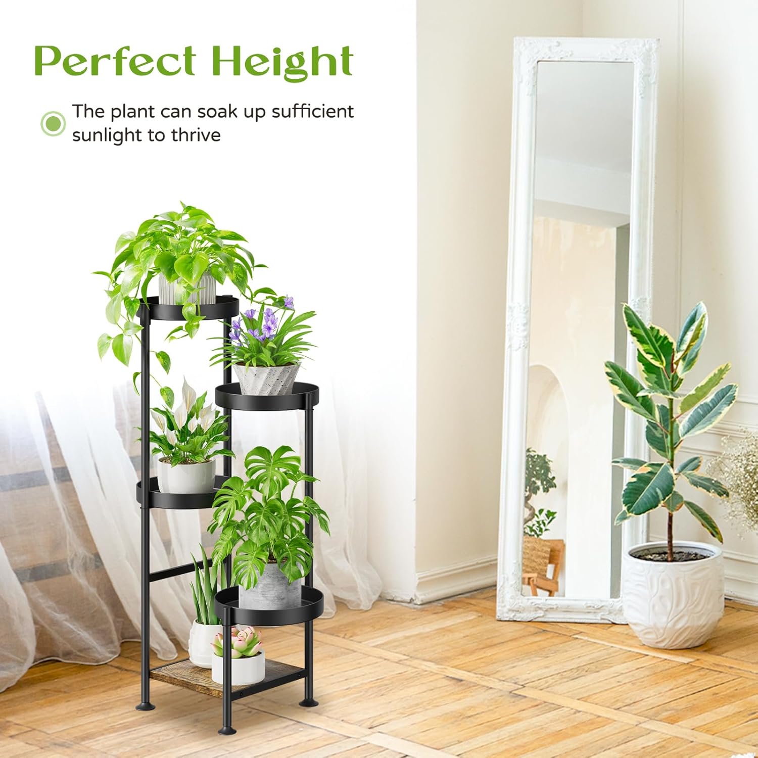 Plant Stand Indoor Outdoor, 5 Tier Metal Flower Pot Shelf Holder Clearance, Tall Corner Rack for Multiple Plants, Modern Organizer Display for Patio Orchid Office Porch Living Room Garden, Black