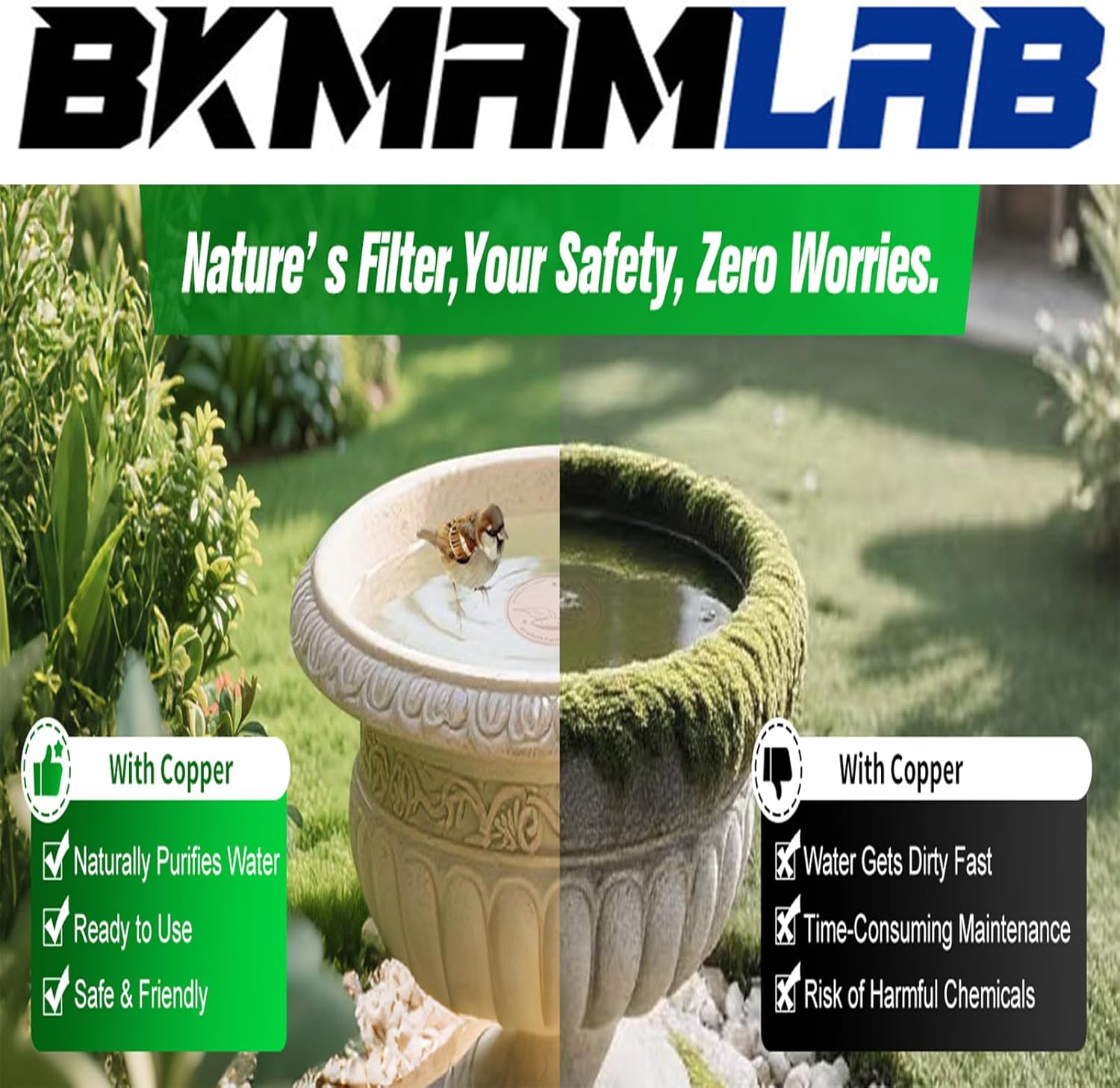 3-Pack 99.99% Pure Copper Bird Bath Purification Disk,Copper Disc with Stable Triple-Point Support,Fits All Outdoor Bird Baths(Round)