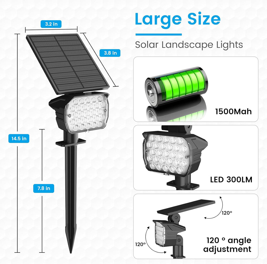 VOLISUN Solar Spotlight Outdoor, IP67 Waterproof Solar Landscape Spot Lights，Uplights for Yard Garden Pathway - 6 Pack Warm White 27 LED 3 Lighting Modes