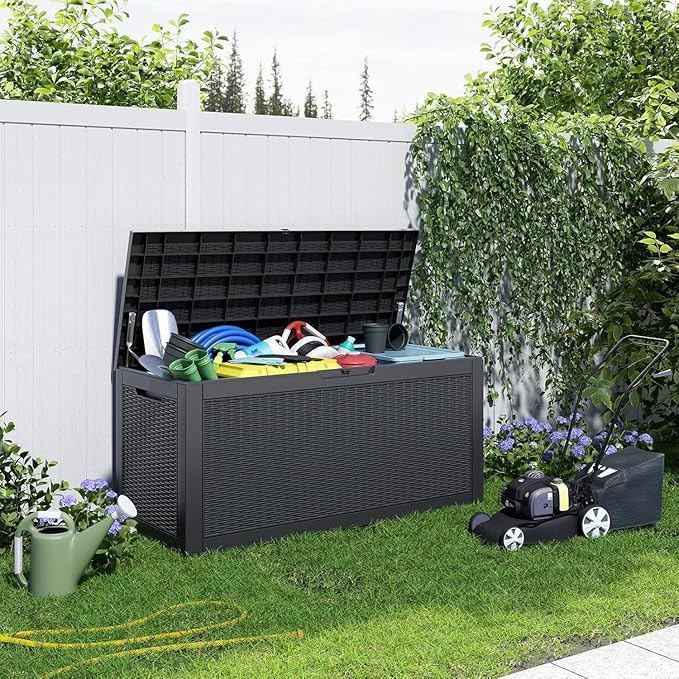 100 Gallon Outdoor Storage Box – Waterproof Deck Box for Garden, Patio & Backyard,Black