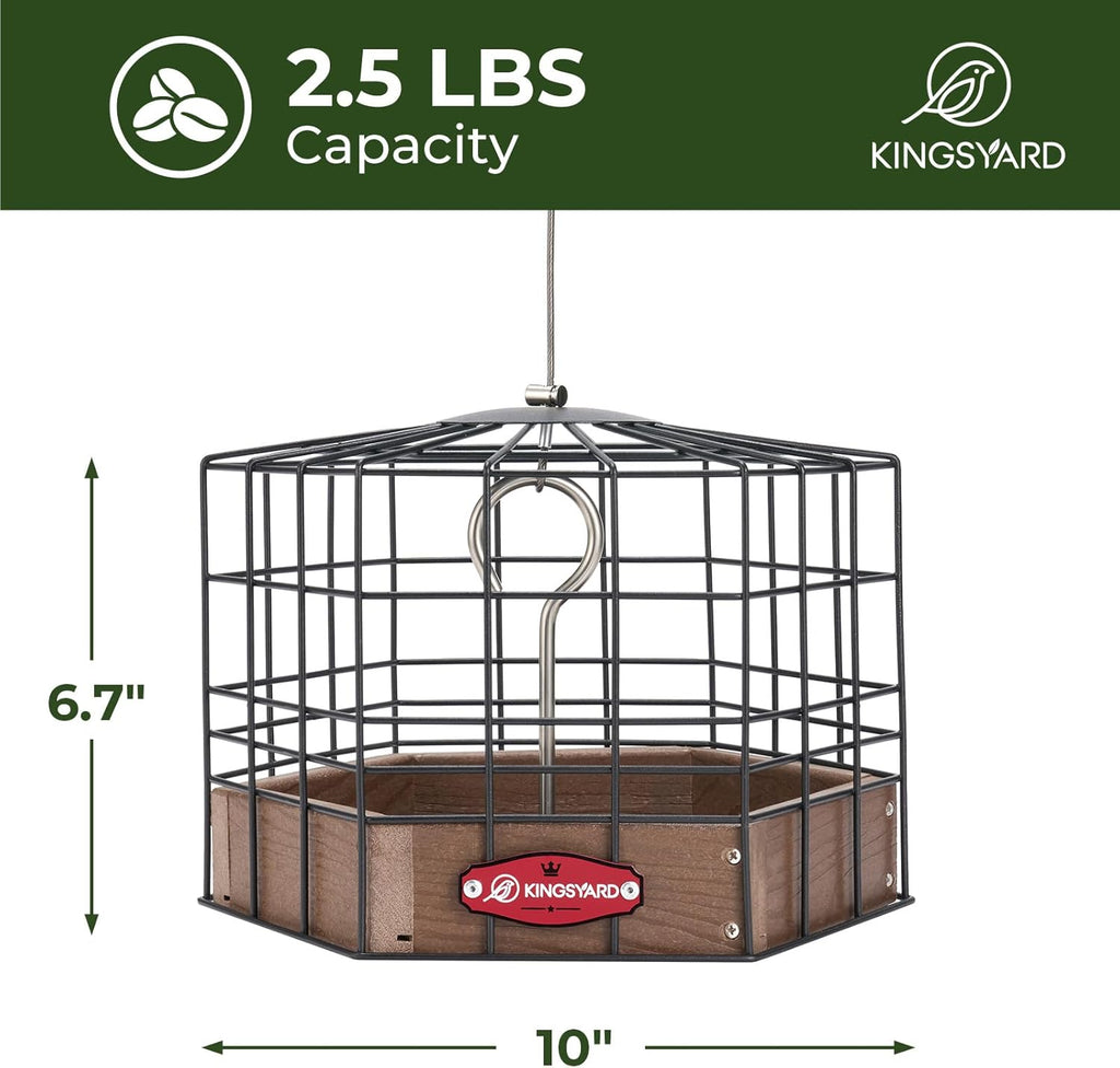 Kingsyard Squirrel Proof Platform Bird Feeders for Outdoor Hanging, Caged Bird Feeder for Small Wildbirds Finches, Recycled Plastic Feeding Platform with Metal Seed Tray, Brown