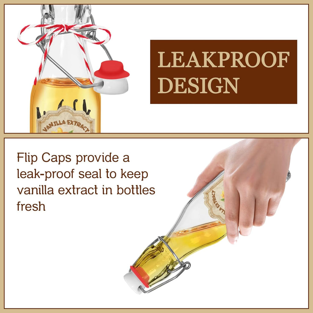 10 Pack Swing Top Glass Vanilla Extract Bottles 8 oz with Lids, Vanilla Extract Labels and Funnel, Glass Boston Vanilla Bottles for Syrup Gift, Flip Top Glass Bottles Jars for Vanilla Extract