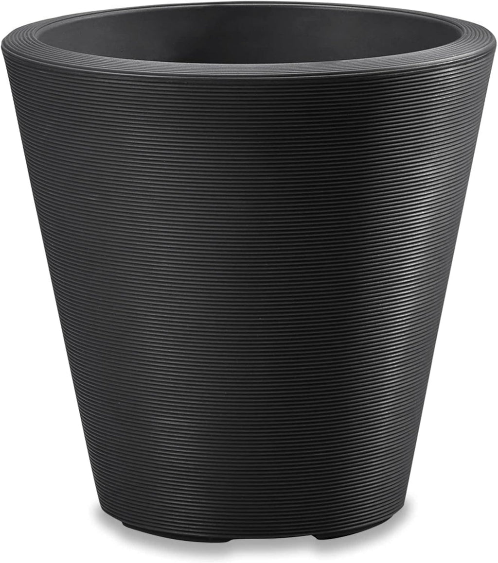 Crescent Garden Madison Planter– Weather-Resistant, Double Walled Indoor/Outdoor Plant Pot with Drain Hole – Durable All-Season Flower Container, 16" W (Caviar Black)