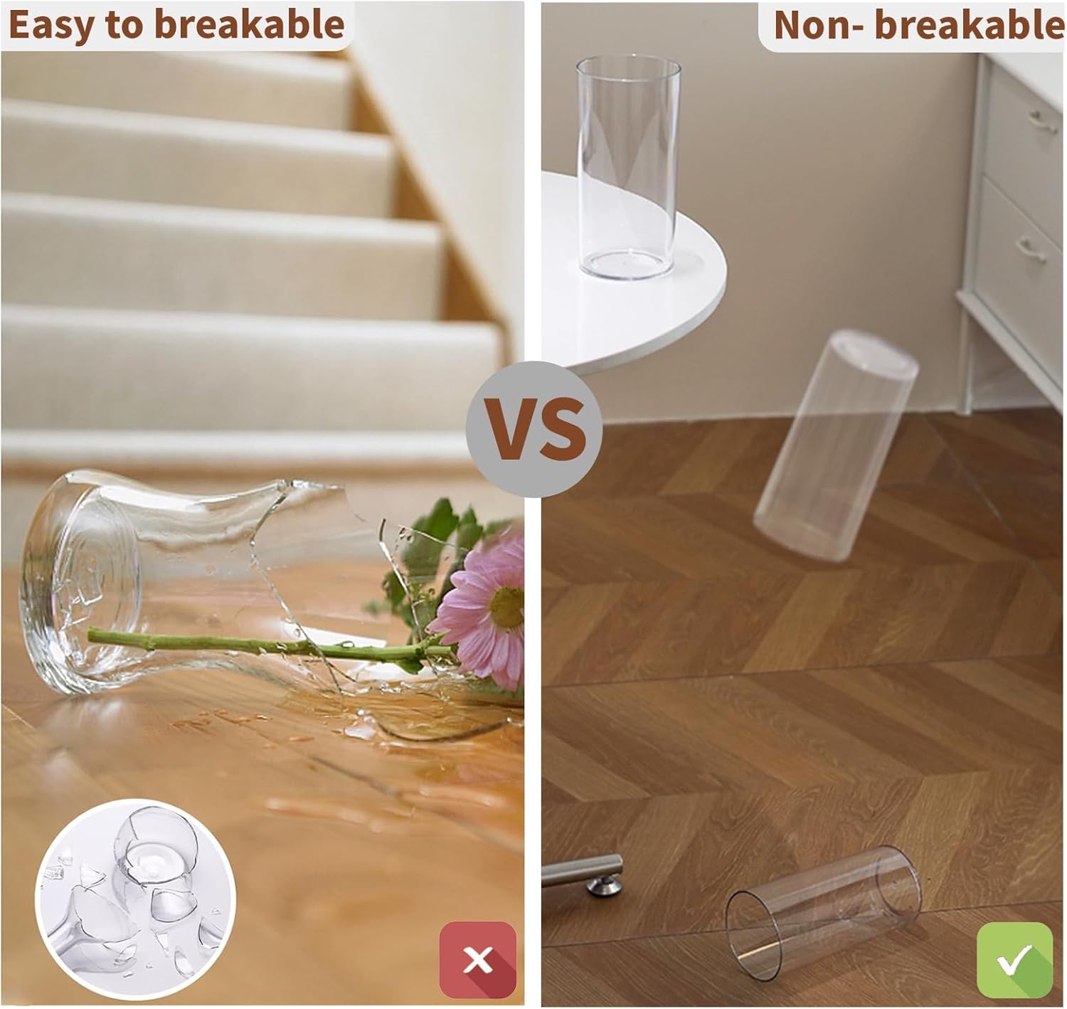 Clear Flower Vase, Non-breakable Vases, 5" W x 8" H, Acrylic Vase, Aesthetic Room Decor Cylindrical Modern Flower Vases for Table Centerpiece, Home Decor, Women Floral Arrangement Gift