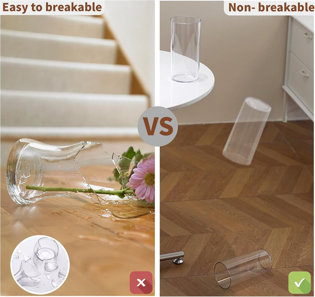 Clear Flower Vase, Non-breakable Vases, 4" W x 4" H, Acrylic Vase, Aesthetic Room Decor Cylindrical Modern Flower Vases for Table Centerpiece, Home Decor, Women Floral Arrangement Gift