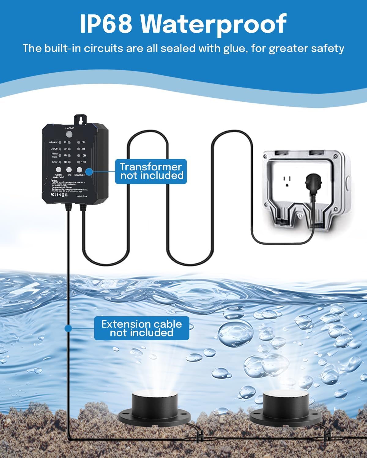 HIBOITEC Pond Lights 3W LED IP68 Waterproof Underwater Lights with UL Cord Day White 4000K Low Voltage Landscape Lighting for Fountain Pool Compatible 12-24V AC/DC 1Pack