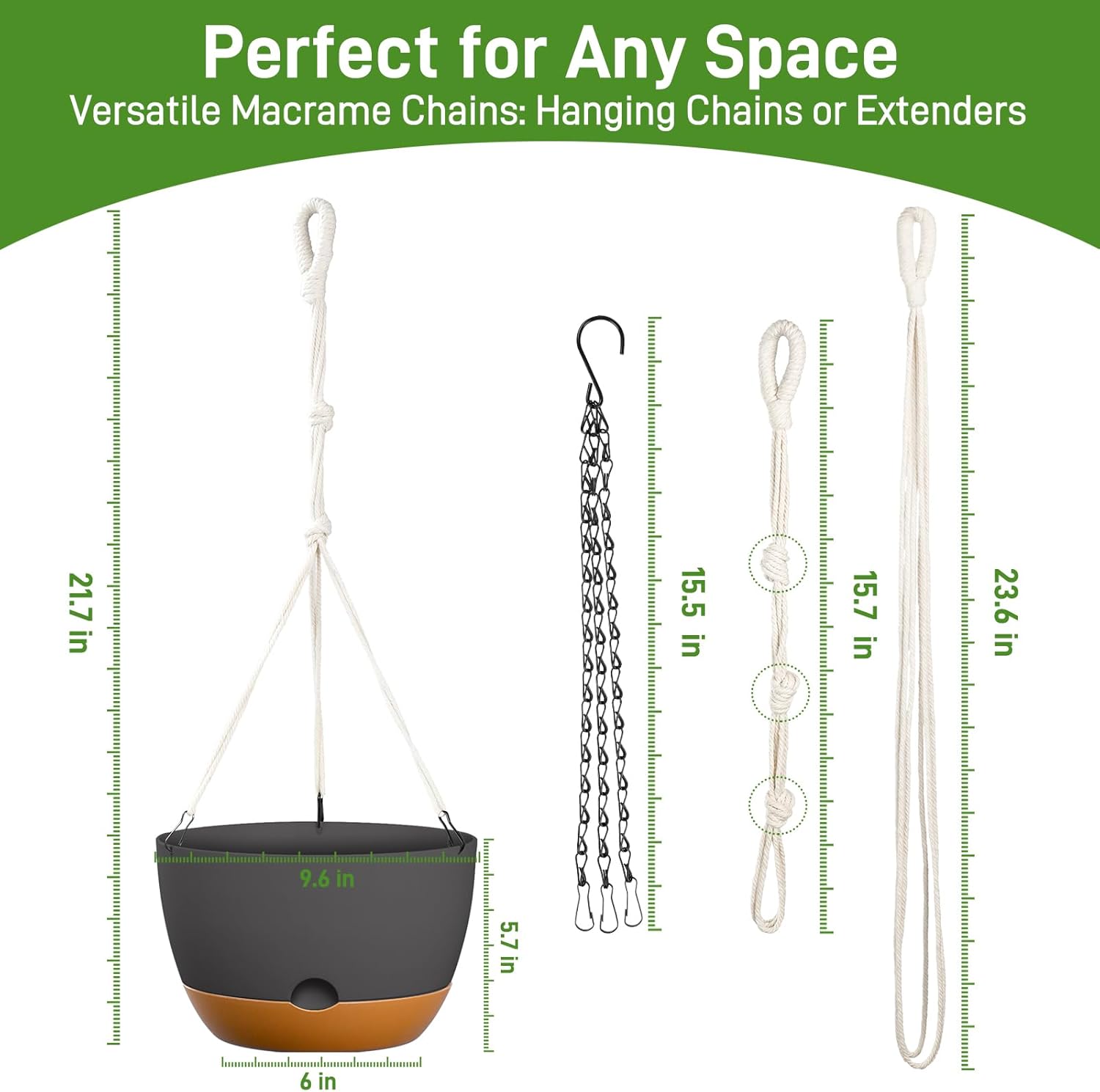 10 Inch Hanging Planters for Indoor & Outdoor Plants (2 Pack) - Self-Watering & Drainage Flower Pots with 2 Kinds of Plant Hangers for Home Decor & Garden (Deep Gray, 10 in)