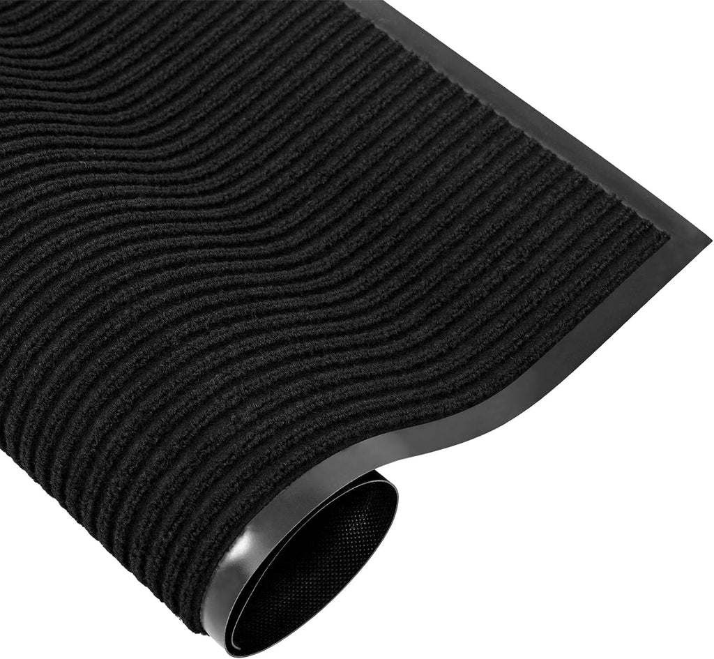 fani Heavy Duty Jet Black Striped Floor Door Mats Entryway Mats Outdoor Indoor Entrance Doormat Waterproof Low Profile Home Rug with Anti-Skid Rubber Back (Jet Black, 23" x 35")