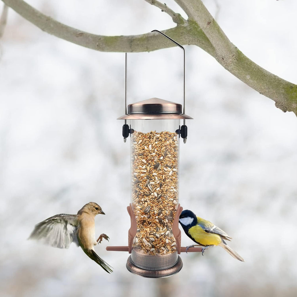 MIXXIDEA Wild Bird Feeders for Outdoors Hanging 2 Pack Stainless Steel Tube Bird Feeder, Water Resistant Finch Bird Feeder for Garden Backyard Decoration Attractive Metal Thistle Feeder (Copper)