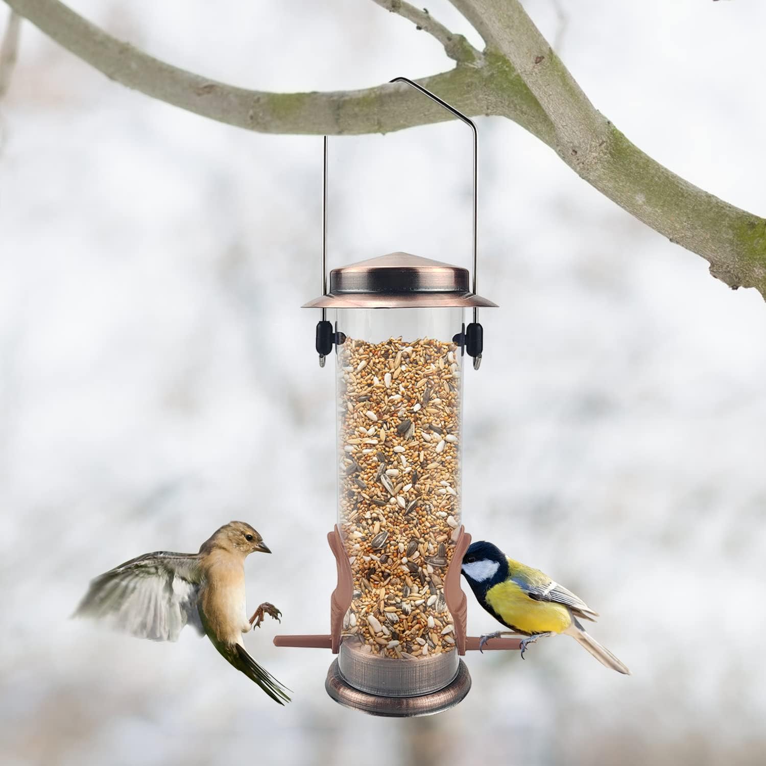 MIXXIDEA Wild Bird Feeders for Outdoors Hanging 2 Pack Stainless Steel Tube Bird Feeder, Water Resistant Finch Bird Feeder for Garden Backyard Decoration Attractive Metal Thistle Feeder (Copper)