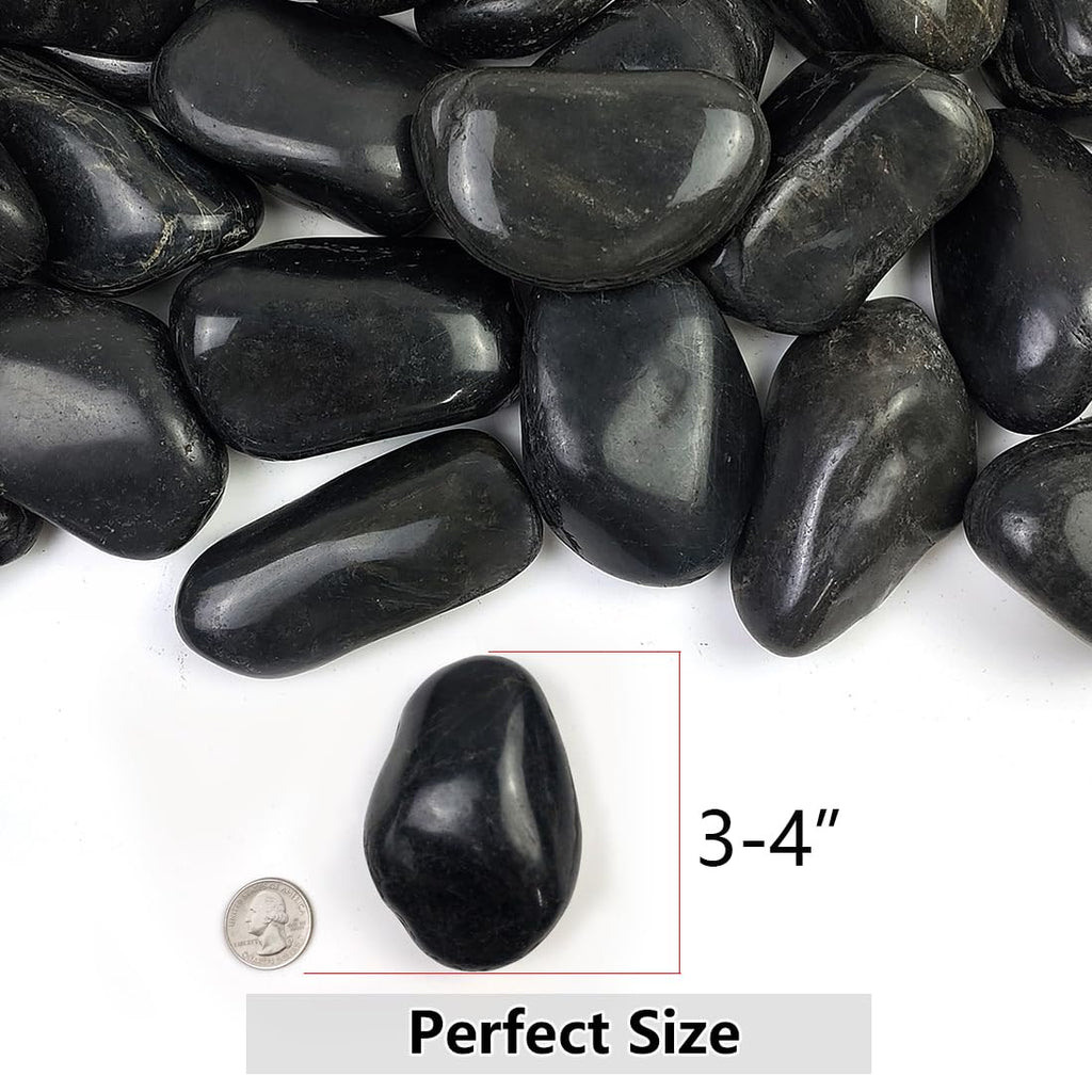 40lbs Large River Rocks for Landscaping, 3-4" Black Pebbles for Garden Design, Hand-Picked Smooth Stones for Fish Tank, Flower Pots, Indoor Water Fountains, Pathways, Backyard