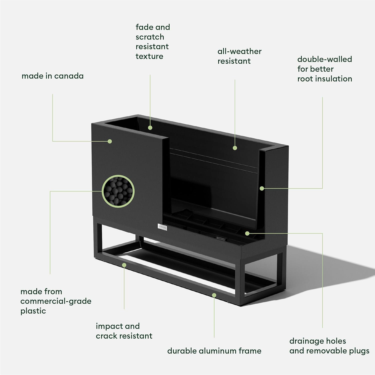 Veradek Block Series Raised Long Box Planter for Patio & Garden | Durable All-Weather Use with Aluminum Stand | Modern Décor for Herbs, Flowers