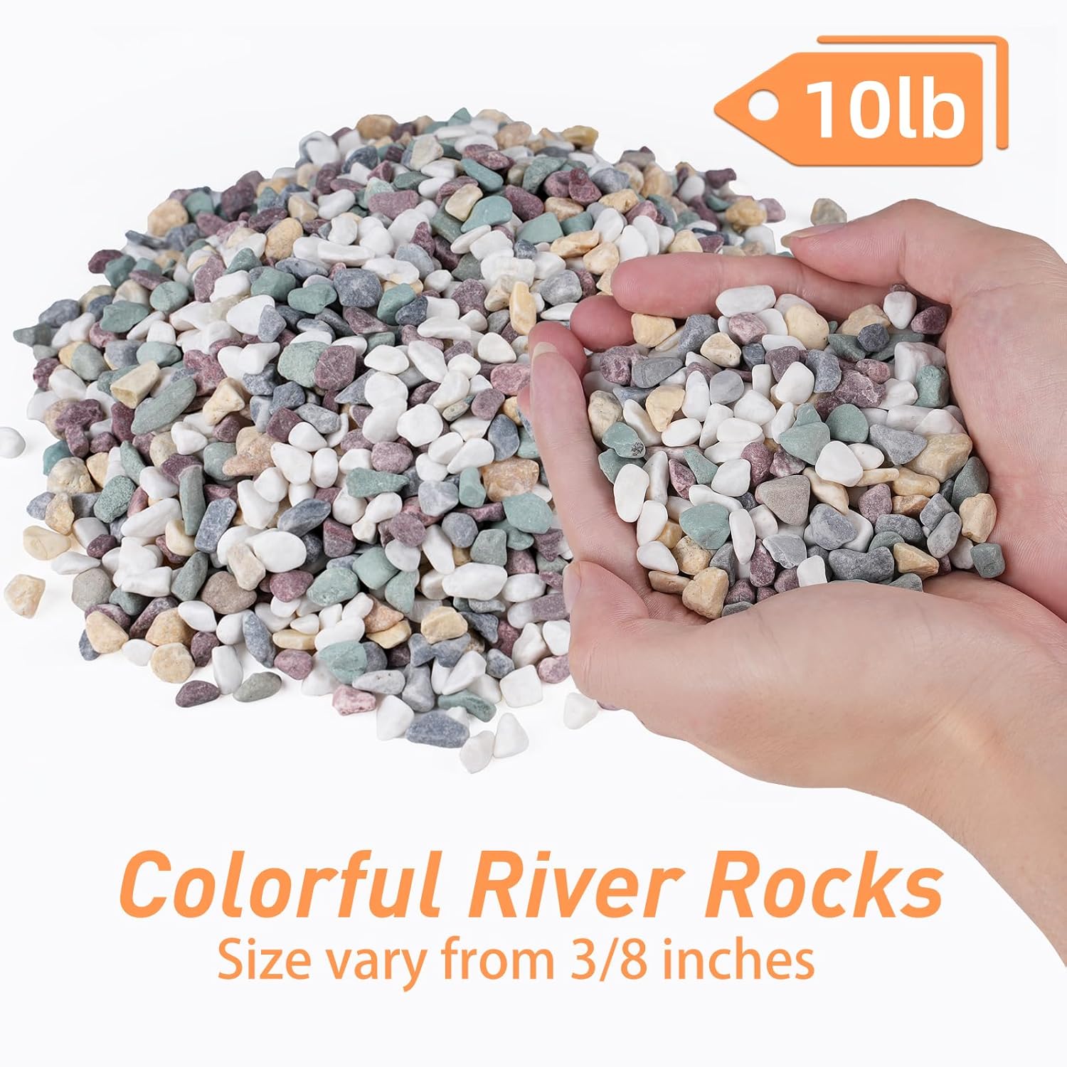 10 lbs Pea Gravel for Plants, Aquarium, Fish Tank, 3/8 inch Decorative Pebbles for Indoor Plants, Succulent, Bamboo, Vase, Drainage Rocks for Potted Plants, Top Dressing, Mixed Color