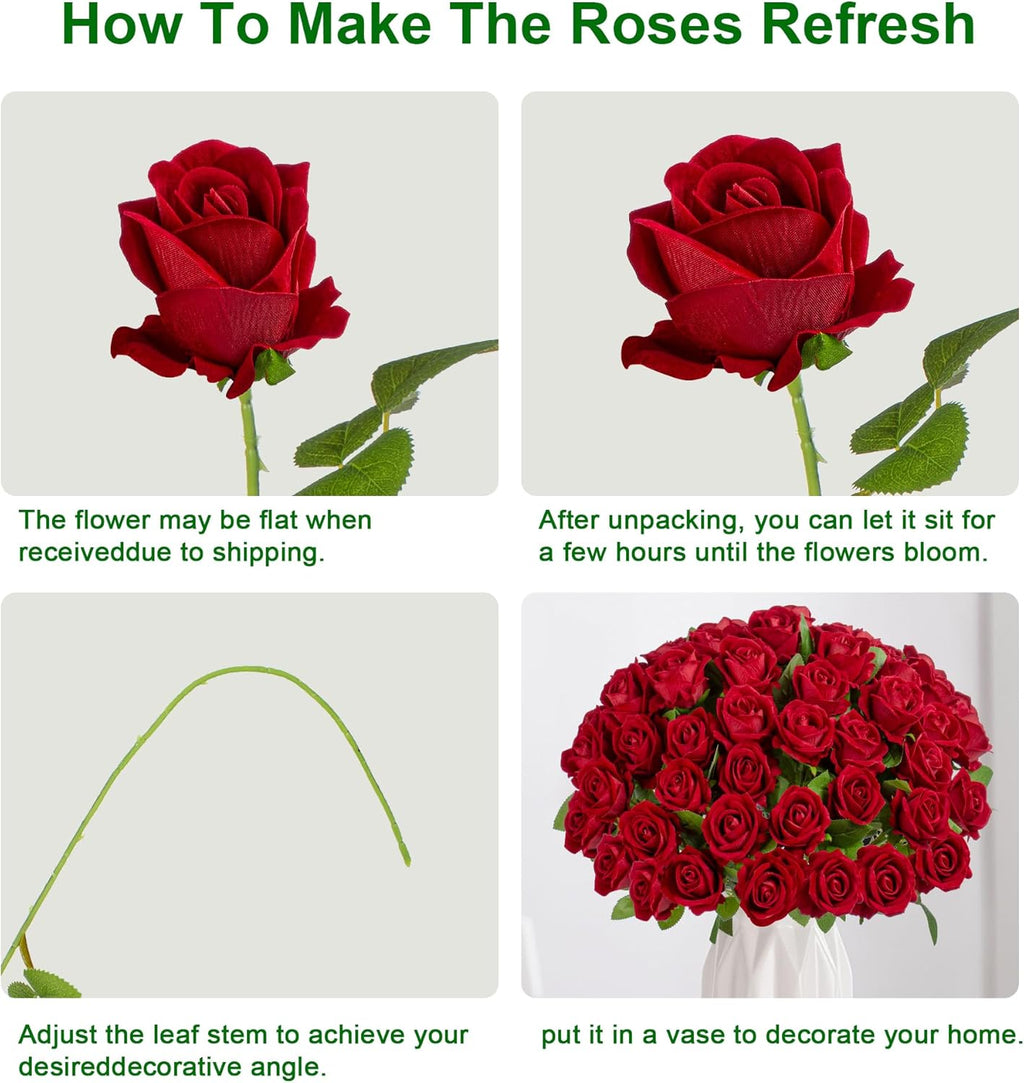 Fake Plants Roses Flowers Plastic Flowers Spring Decorations for Home Gifts for Gf Roses Artificial Flowers for Vase Fake Flowers Home Decor Fake Plant 19.6”(50PCS Red)