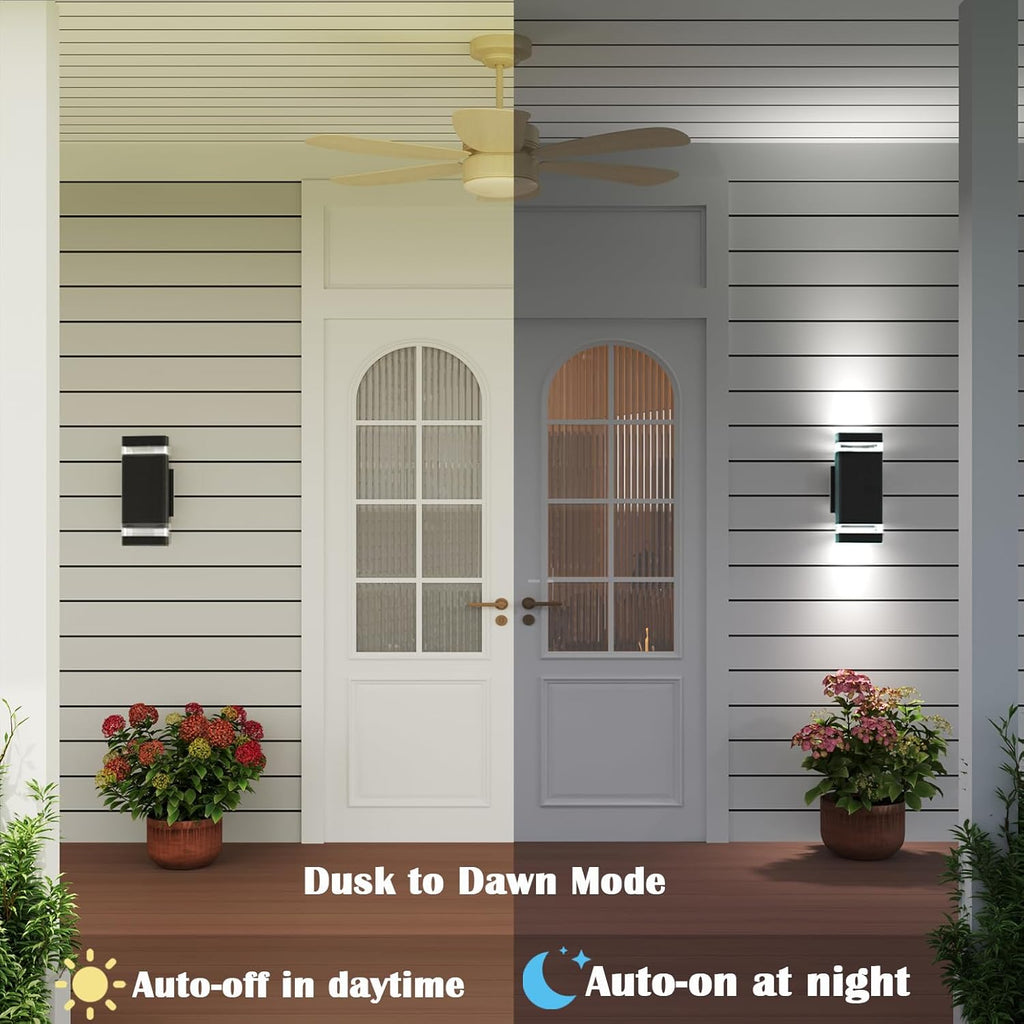 Motion Sensor Outdoor Wall Lights, Dusk to Dawn Exterior Light Fixtures with 3 Lighting Modes,Up and Down Porch Lights 5000K Daylight, Waterproof Modern Wall Sconce for House, Patio, Garage
