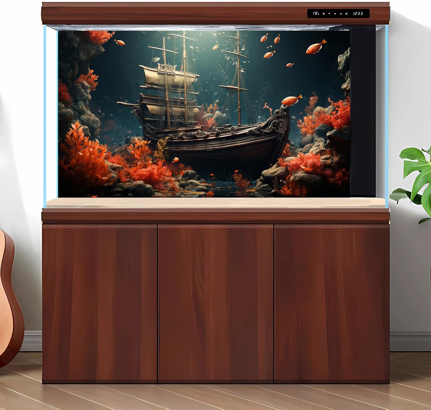 Pirate Shipwreck Aquarium Background Under The Sea Coral Reefs Fish Tank Background Underwater Sunken Ship Landscape Terrarium Background Tropical Sea Marine Life Aquarium Tank Background 36x24in