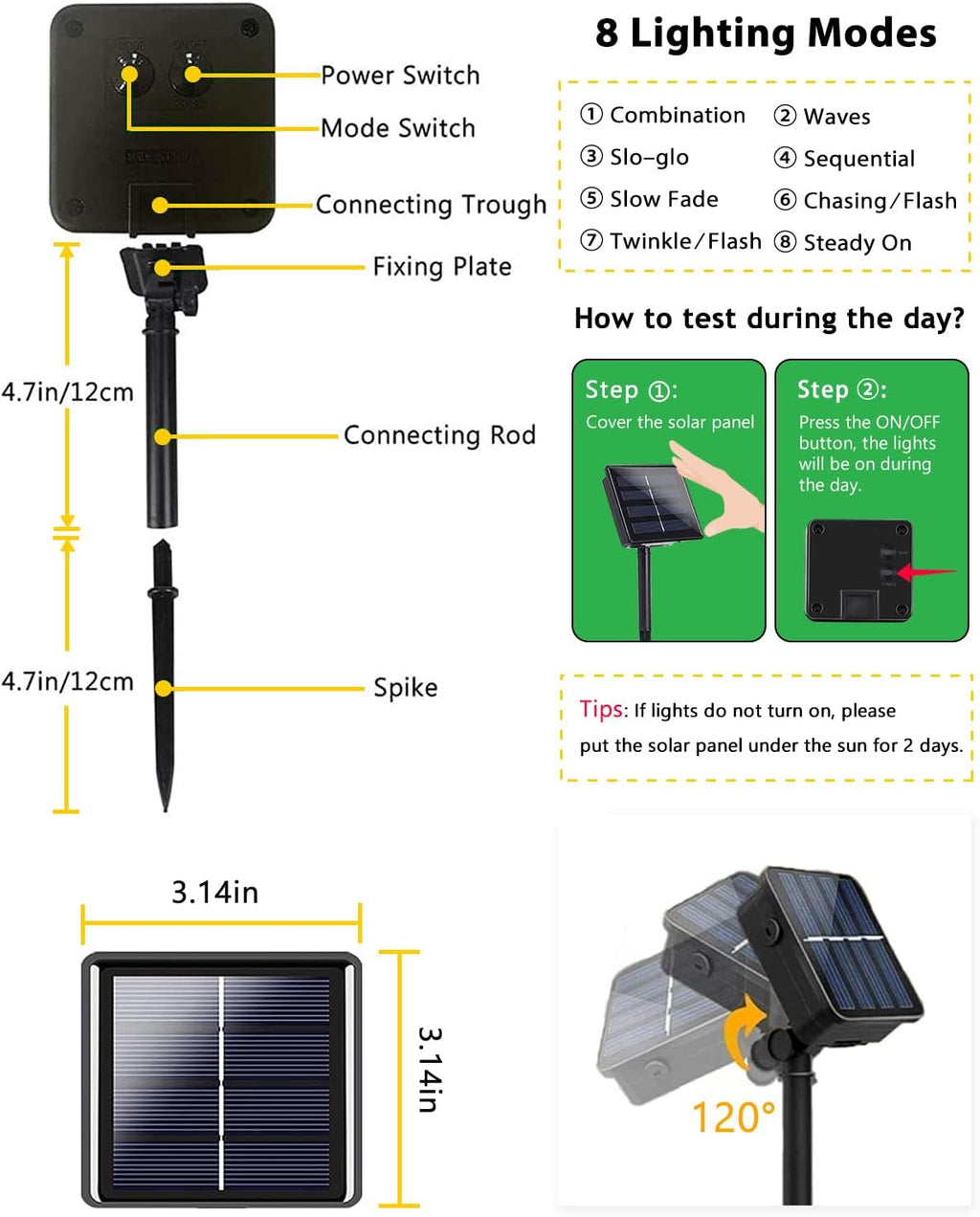 2 Pack 200 LED Solar String Lights for Outside, Solar Christmas Lights Outdoor Waterproof, Solar Outdoor String Light with 8 Lighting Modes for Xmas Tree Wedding Party Garden Decorations (Warm White)