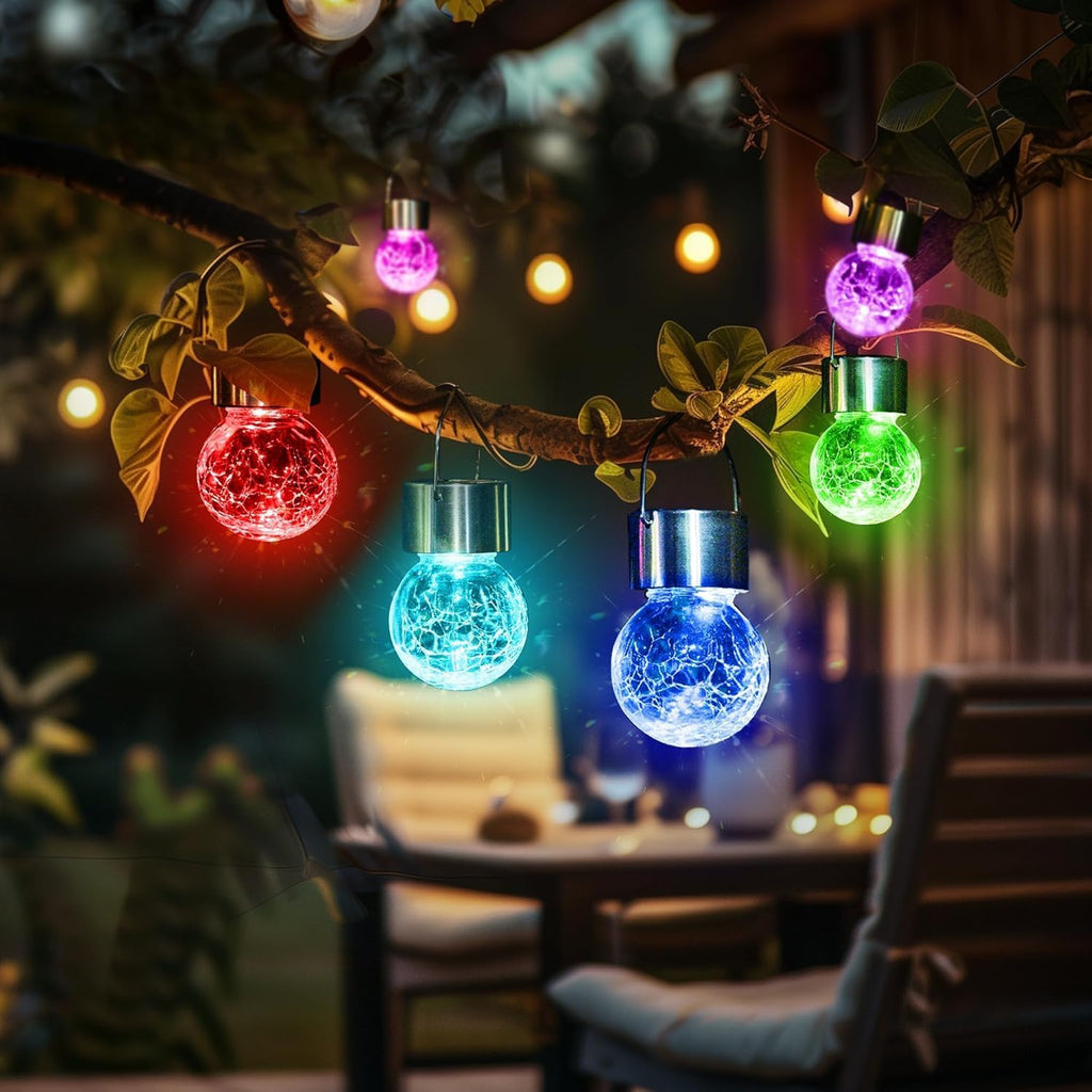 GIGALUMI 16 Pack Solar Hanging Lights for Christmas Decoration - Cracked Glass Solar Lights Outdoor Waterproof for Garden, Yard, Fence, Tree (Color Changing)