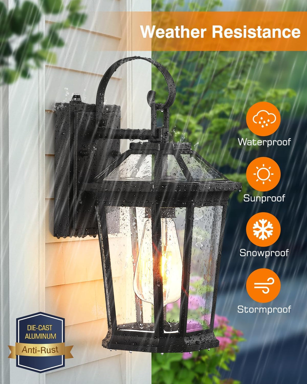 VIANIS Dusk to Dawn Exterior Light Fixture, Waterproof Outdoor Wall Sconce Porch Light for House, 100% Anti-Rust Aluminum Outside House Lights, Farmhouse Coach Lantern for Porch, Garage, Front Door