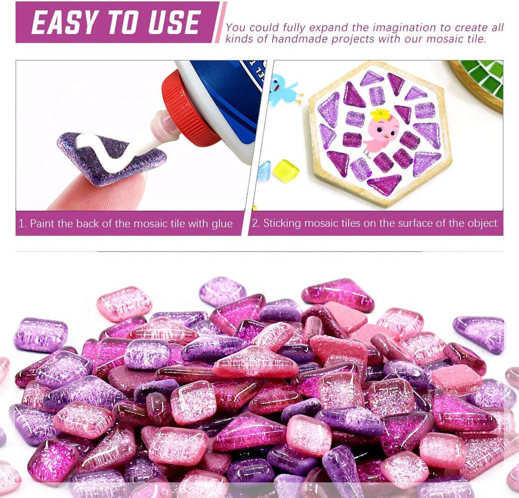 Swpeet 1 Pound Mixed Colors Shine Crystal Series Mosaic Tiles Assortment Kit, Square and Triangle Genuine Mosaic Tiles Glitter Crystal Mosaic Perfect for Home Decoration Crafts - Mosaic Tiles H