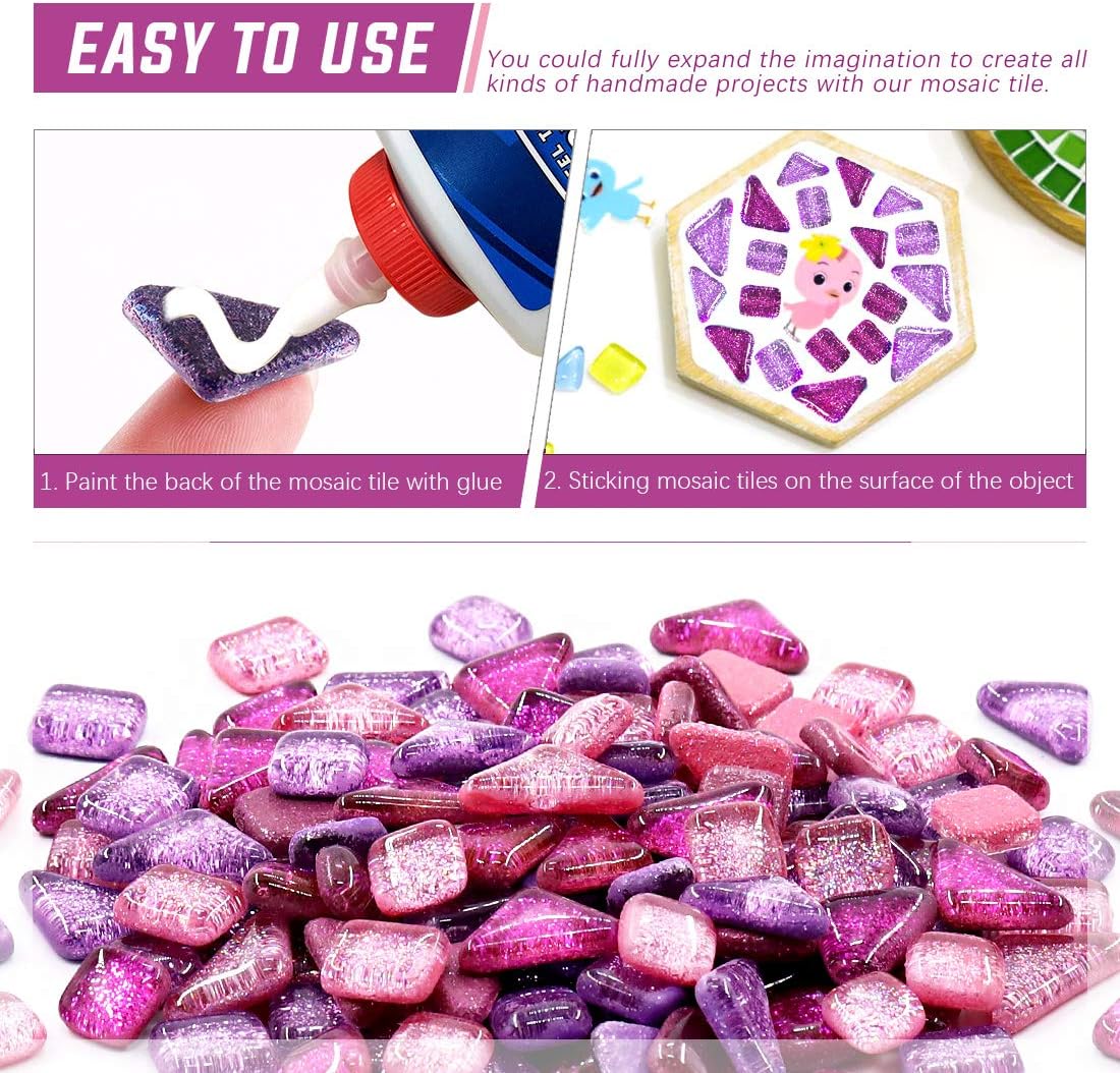 Swpeet 1 Pound Mixed Colors Shine Crystal Series Mosaic Tiles Assortment Kit, Square and Triangle Genuine Mosaic Tiles Glitter Crystal Mosaic Perfect for Home Decoration Crafts - Mosaic Tiles H
