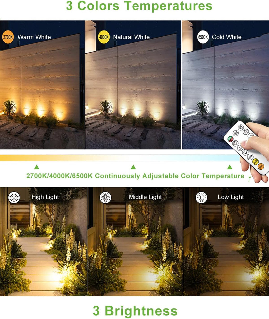 CLY 6 in 1 Solar Spotlights Landscape Outdoor Garden, Solar Spotlights IP66 Waterproof Landscape Lighting with Remote 18M Cable for Garden, Lawn, Patio, 2700K/4000K/6500K