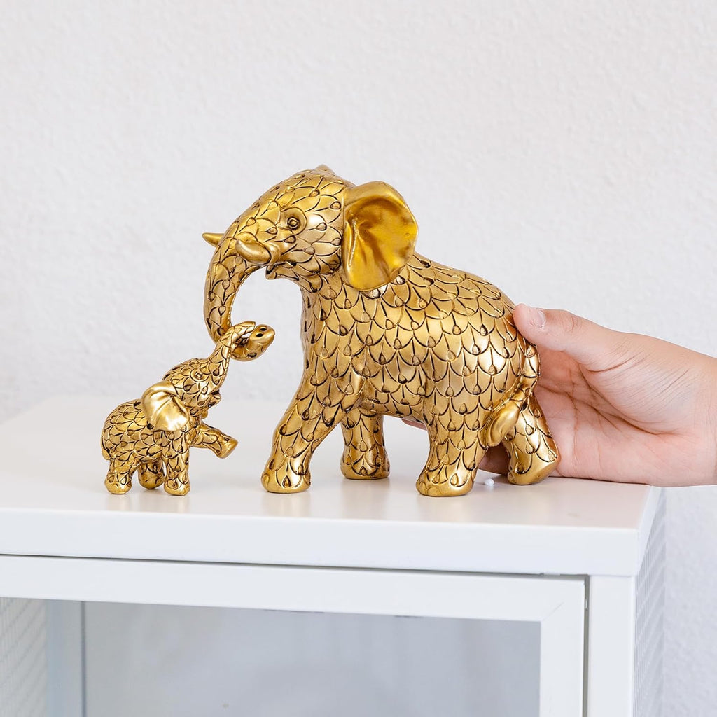 Vintage Gold Elephant Statue.Elephant Figurines Inspiring Good Luck,Health.Unique Elephant Gifts for Women,Moms.Elephant Home Decor Ornaments for Living Room,Bookshelf,Table Centerpiece,Office